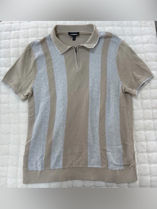 Express Other - Express Two-Tone Beige & Light Gray Zip Polo